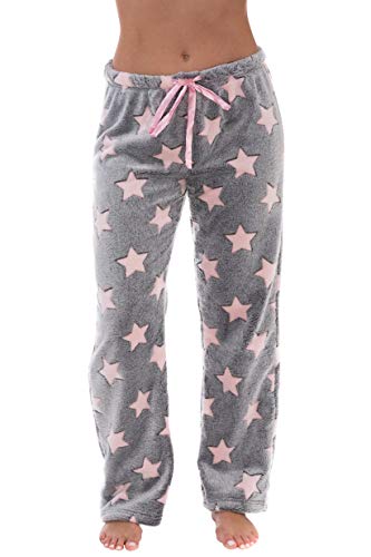 Women's Plush Pajama Pants, Embossed Star - Grey