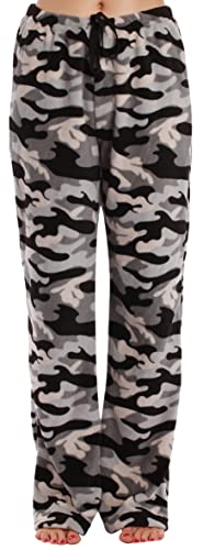 Women's Plush Pajama Pants, Grey - Camouflage