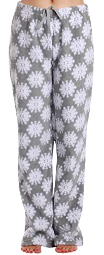 Women's Plush Pajama Pants, Grey - Snowflake