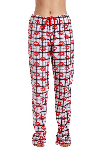 Women's Plush Pajama Pants, Multi - Plaid Lips