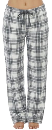 Women's Plush Pajama Pants, Plaid - Grey