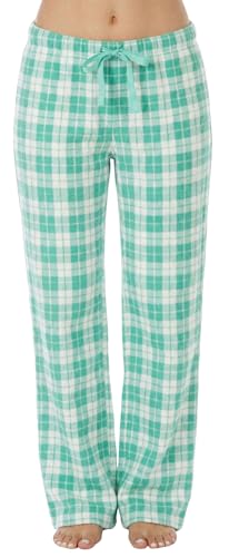 Women's Plush Pajama Pants, Plaid - Mint