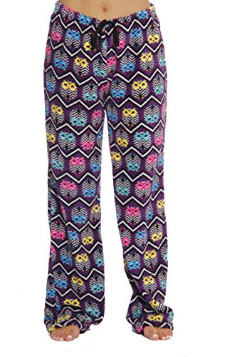 Women's Plush Pajama Pants, Purple - Chevron Owl