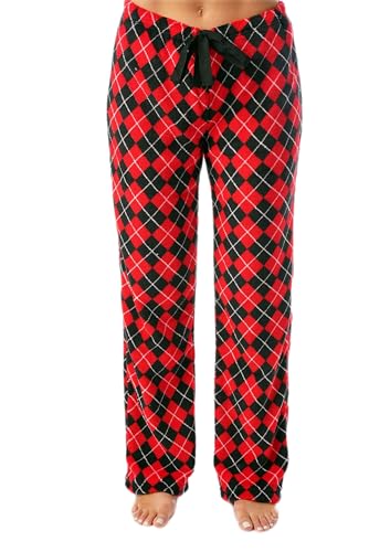 Women's Plush Pajama Pants, Red - Argyle