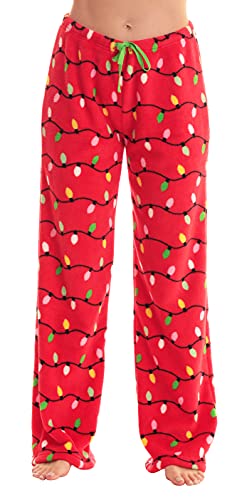 Women's Plush Pajama Pants, Red - Xmas Lights