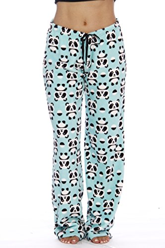 Women's Plush Pajama Pants, Small, Panda Jam, Light Green