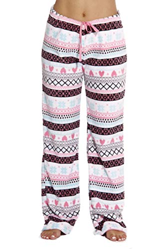Women's Plush Pajama Pants, White - Heart Fairisle