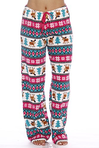 Women's Plush Pajama Pants, White - Moose Love