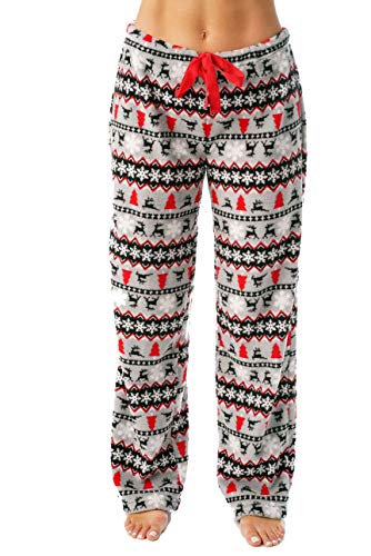 Women's Plush Pajama Pants, Winter Reindeer Fairisle