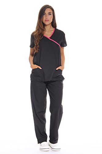 Women's Scrub Sets, Black with Pink Trim