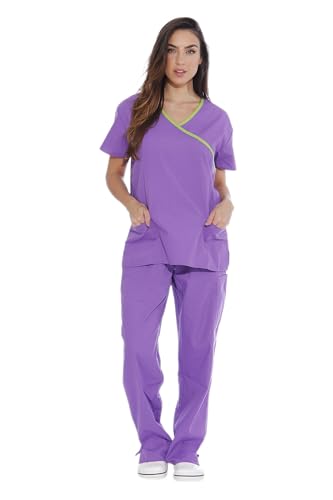 Women's Scrub Sets, Bright Purple With Lime Trim