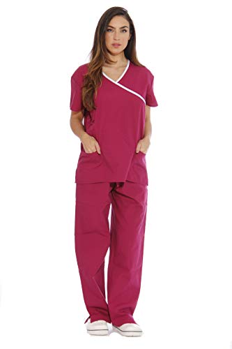 Women's Scrub Sets, Burgundy With White Trim