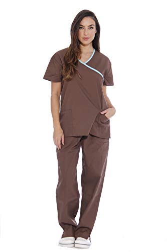 Women's Scrub Sets, Chocolate With Aqua Trim