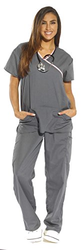 Women's Scrub Sets, Gray With Pink Trim