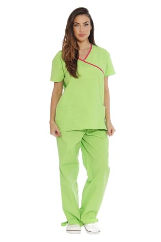 Women's Scrub Sets, Green Apple With Fuchsia Trim