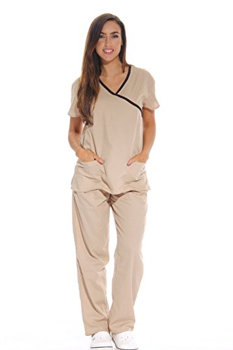 Women's Scrub Sets, Khaki With Black Trim