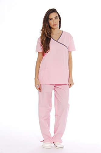 Women's Scrub Sets, Light Pink With Steel Grey Trim