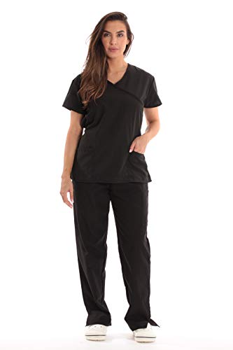 Women's Scrub Sets Medical Nursing Scrubs, Black With Black Trim