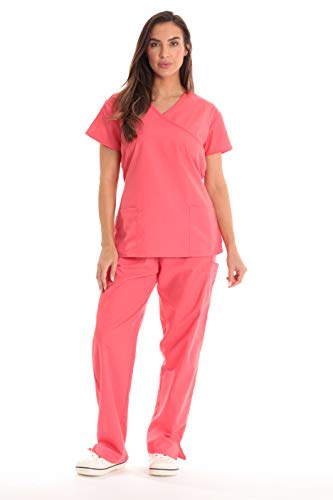 Women's Scrub Sets Medical Nursing Scrubs, Coral With Coral Trim