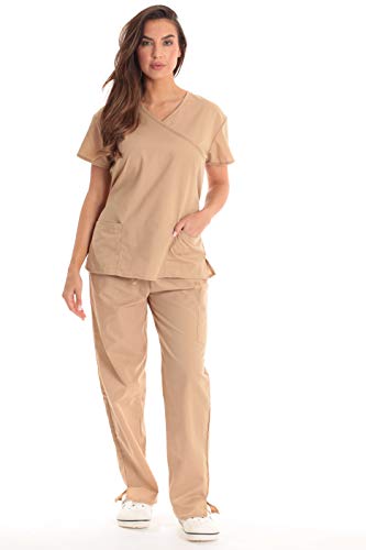 Women's Scrub Sets Medical Nursing Scrubs, Khaki With Khaki Trim