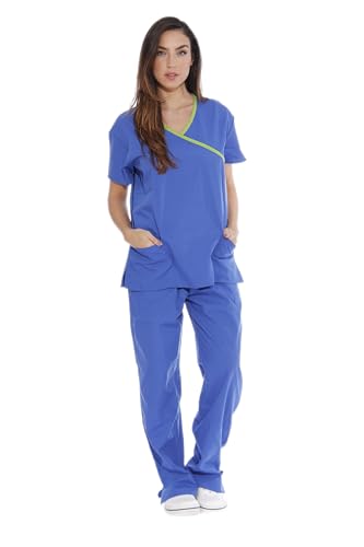 Women's Scrub Sets Medical Nursing, Royal Blue With Lime Trim