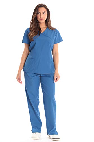 Women's Scrub Sets Medical Nursing Scrubs, Royal With Royal Trim
