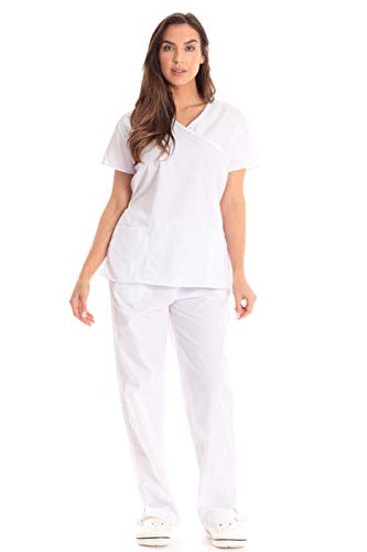 Women's Scrub Sets Medical Nursing Scrubs, White With White Trim