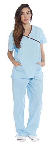 Women's Scrub Sets Medical Scrubs, Aqua With Chocolate Trim