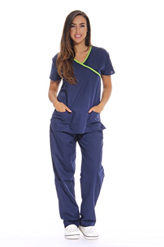 Women's Scrub Sets, Navy With Lime Trim