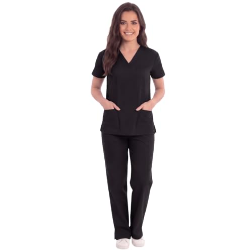 Women's Scrub Sets Six Pocket Medical Scrubs, Black