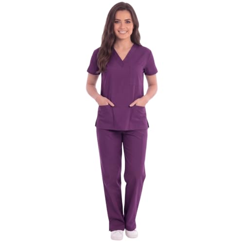 Women's Scrub Sets Six Pocket Medical Scrubs, Eggplant