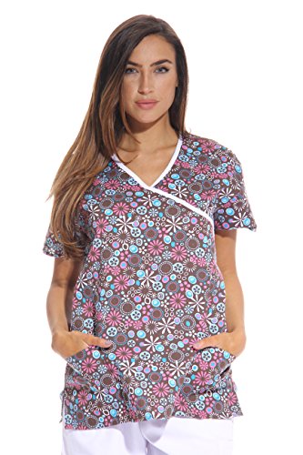 Women's Scrub Tops, Brown Wrap