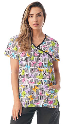 Women's Scrub Tops, Butterfly Black Trim