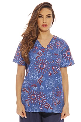 Women's Scrub Tops, Flags and Fireworks