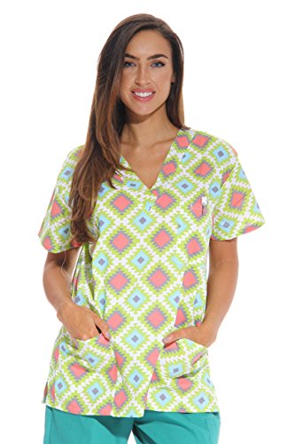 Women's Scrub Tops, Green Diamonds