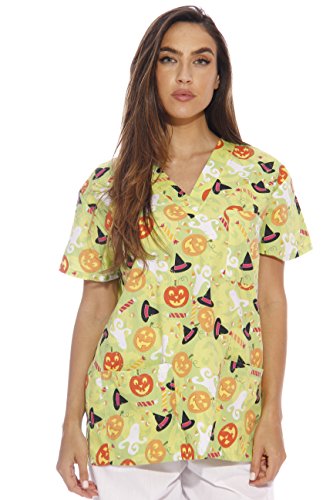 Women's Scrub Tops, Green Halloween