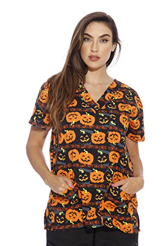 Women's Scrub Tops, Happy Halloween