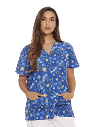 Women's Scrub Tops, Happy Hannukah