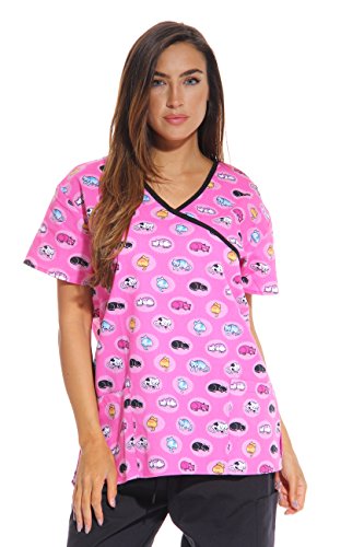 Women's Scrub Tops, Pink Cat 2