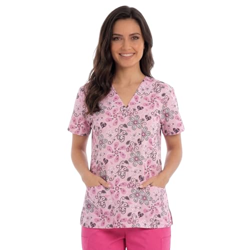 Women's Scrub Tops, Pink Flower