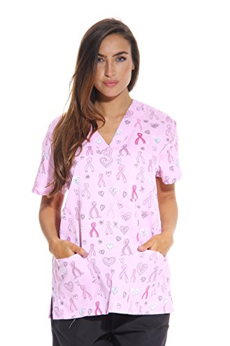 Women's Scrub Tops, Ribbon Print 1