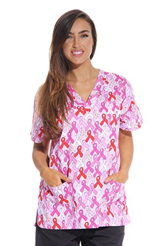 Women's Scrub Tops, Ribbon Print 2