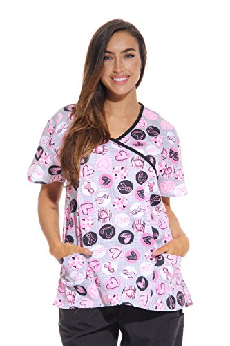 Women's Scrub Tops, Ribbon Print 4