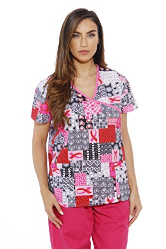 Women's Scrub Tops, Ribbon Print 5