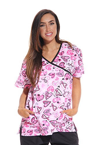 Women's Scrub Tops, Ribbon Print 6
