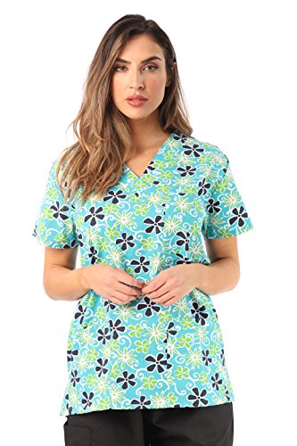 Women's Scrub Tops Scrubs, Green Flower New