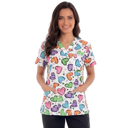 Women's Scrub Tops Scrubs, White Heart New