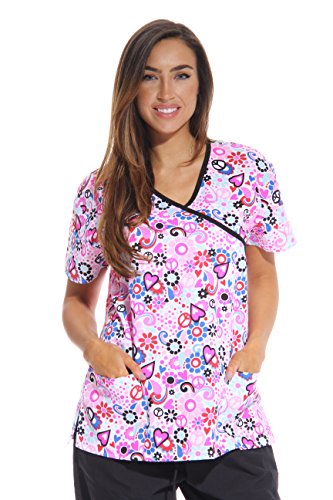 Women's Scrub Tops, White Allover