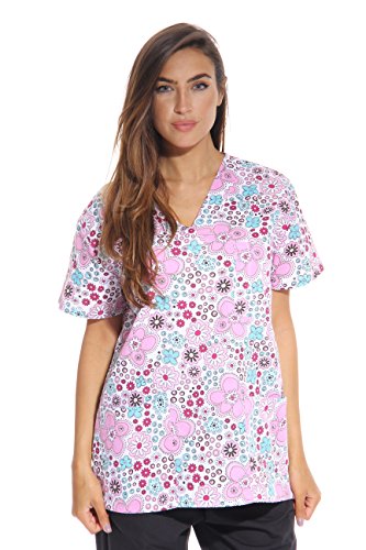 Women's Scrub Tops, White Flower