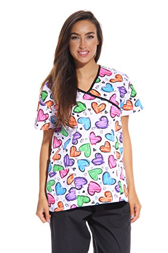 Women's Scrub Tops, White Heart